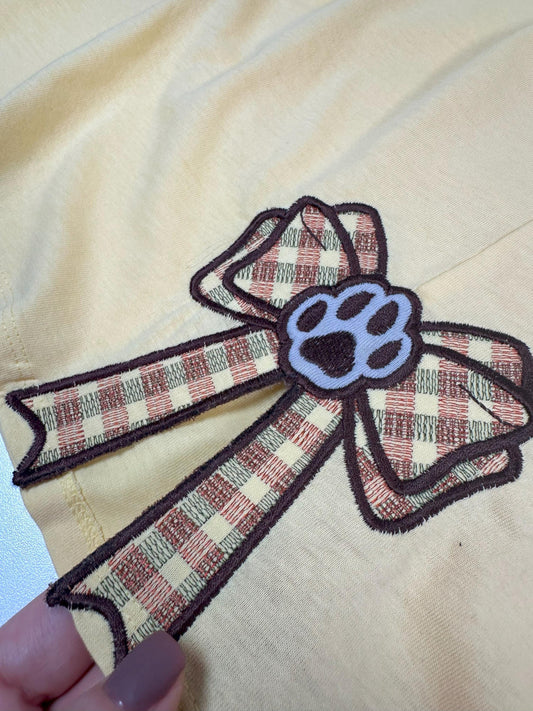 Puppy Paw Gingham Bow Applique Embroidery Design