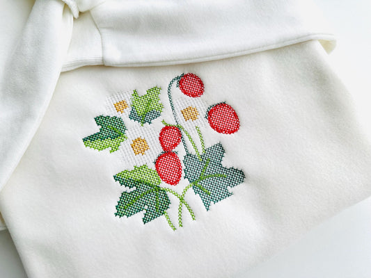 Strawberry Cross Stitch In-the-Hoop Embroidery Design