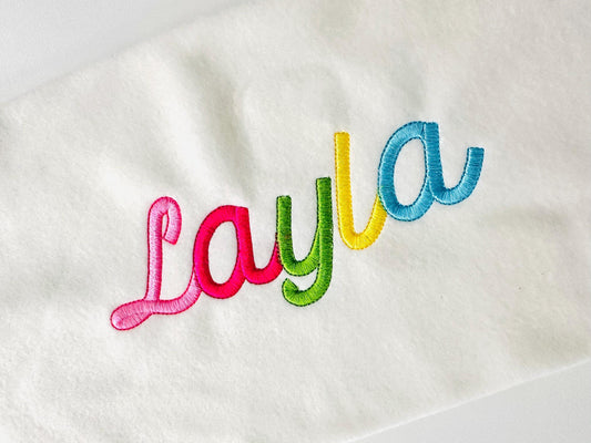 Cursive Script Bean Embroidery Design