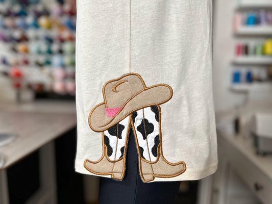Cowgirl Cowboy Boots and Hat Applique Embroidery Design