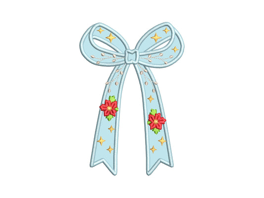 Christmas Festive Bow Applique Embroidery Design