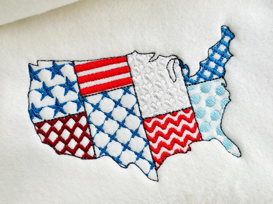 Patchwork USA Map In-the-Hoop Embroidery Design