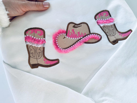 Cowgirl Cowboy Boots and Hat Applique Embroidery Design