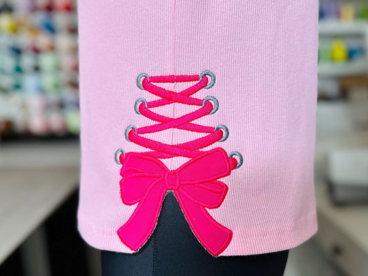 Girly Lace Up Bow Applique Embroidery Design