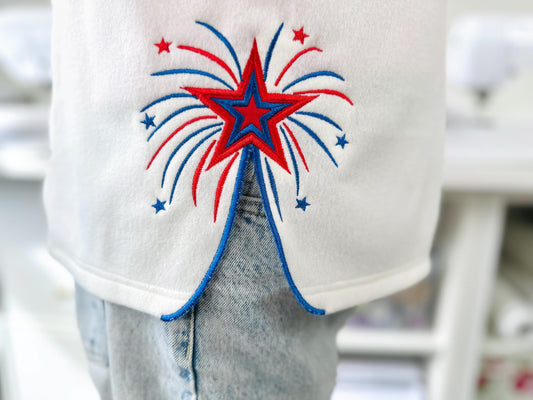 Fireworks Star Split Side Seam Applique Embroidery Design