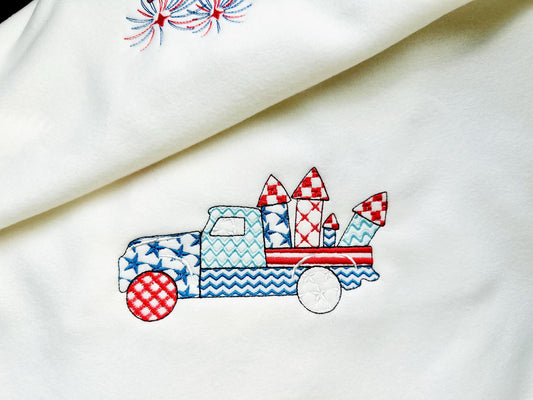 Patriotic Patchwork Red Truck In-the-Hoop Embroidery Design