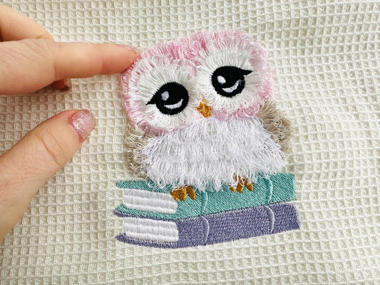 Owl Chenille Embroidery Design — Fringed Reading Book