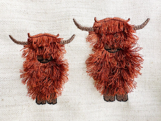 Fringed Longhorn Highland Cattle Chenille Embroidery Design