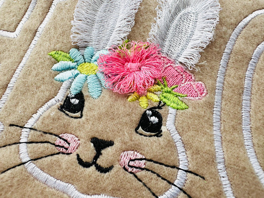 Cute Bunny Fringed Floral Crown Applique Embroidery Design