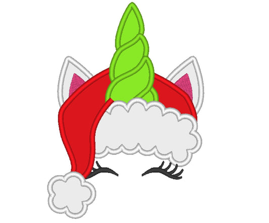 Unicorn Santa Hat Applique Embroidery Design