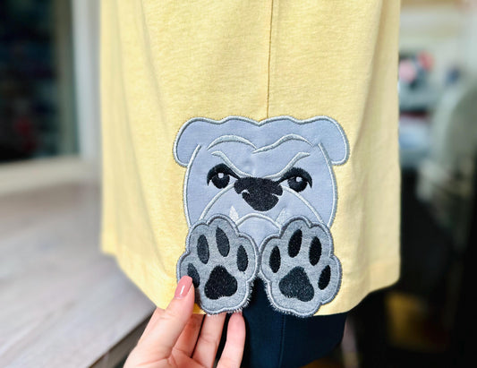Bulldog and Paw Applique Embroidery Design