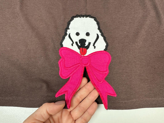 Poodle Dog Bow Applique Embroidery Design