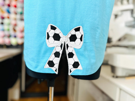 Soccer Ball Side-Seam Bow Applique Embroidery Design