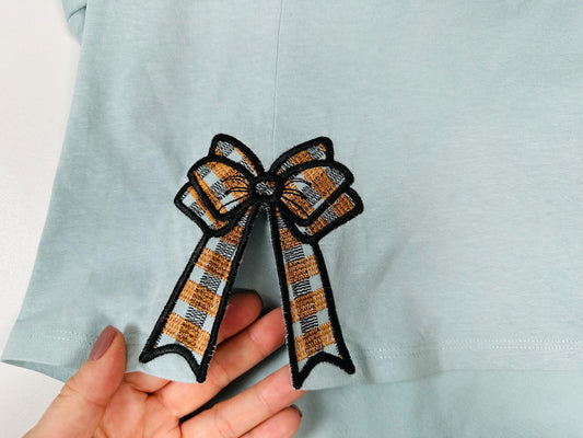 Gingham Plaid Lora Bow Appliqué Embroidery Design