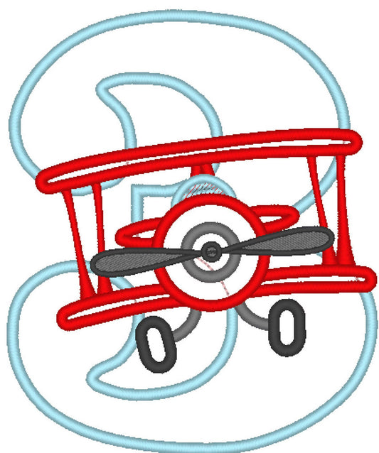 Airplane Number 3 Applique Embroidery Design