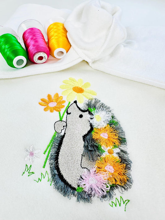 Fluffy Hedgehog Floral Fringe Embroidery Design