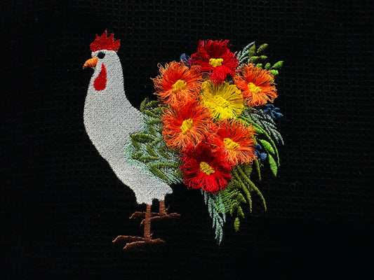 Fringed Floral Chicken Chenille Embroidery Design