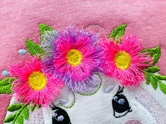 Fringed Floral Crown Bunny Applique Embroidery Design
