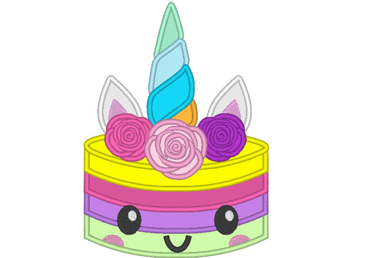 Rainbow Unicorn Birthday Cake Applique Embroidery Design