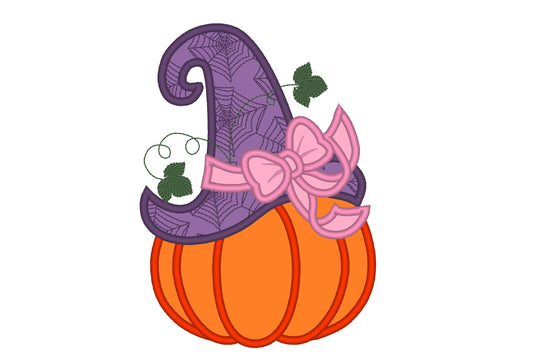 Pumpkin Witch Hat Applique Embroidery Design