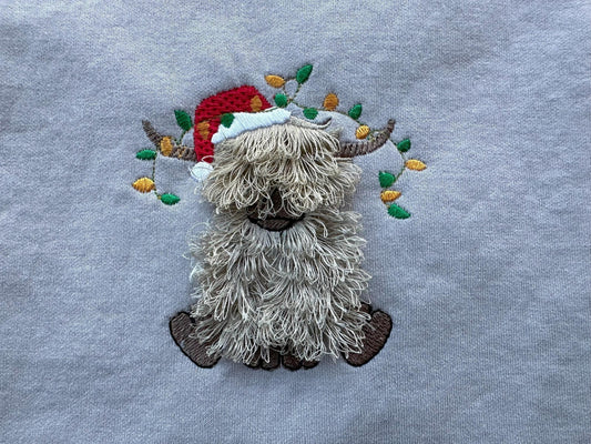 Little Highland Cow Santa Chenille Embroidery Design