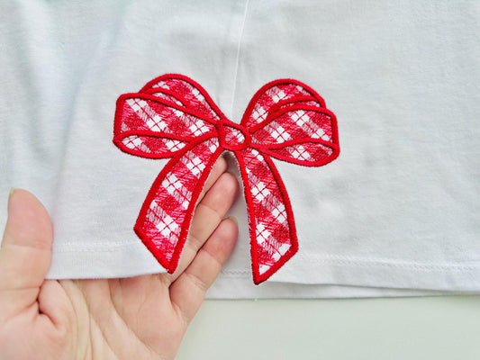 Gingham Plaid Bow Applique Embroidery Design