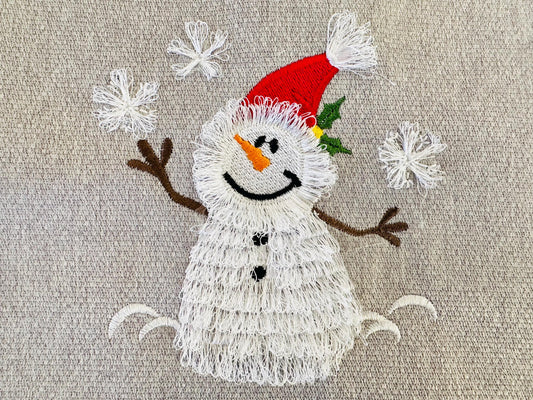 Fringed Fluffy Snowman Chenille Embroidery Design