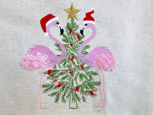 Christmas Flamingoes Fringe Embroidery Design