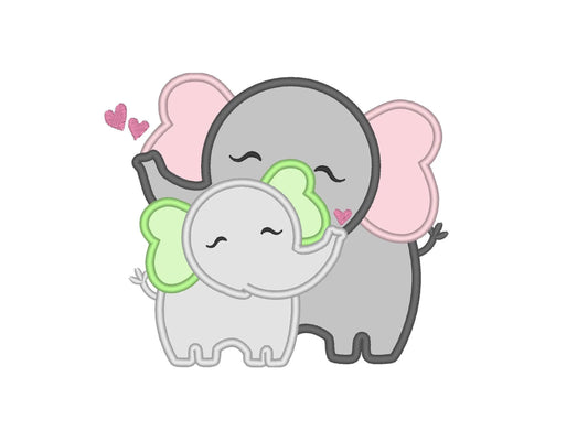 Mommy and Baby Elephant Applique Embroidery Design