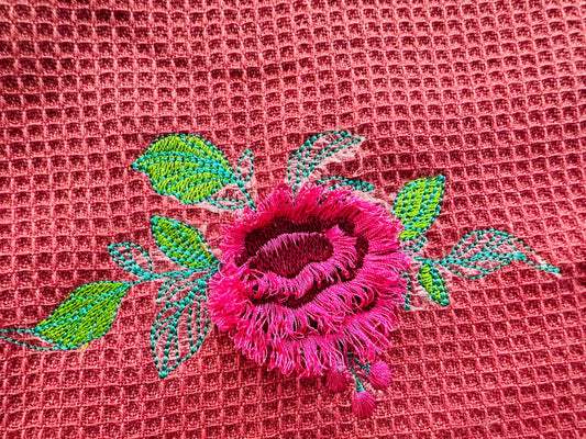 Fringed Fluffy Rose Peony Chenille Embroidery Design