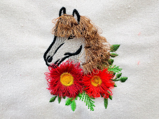 Floral Horse Chenille Embroidery Design
