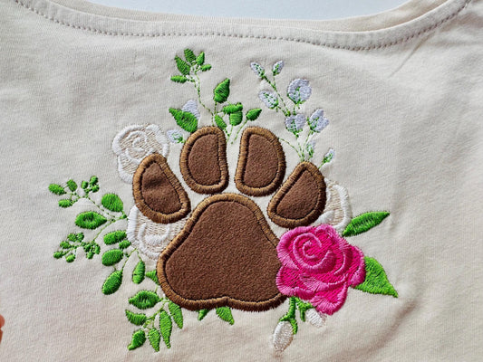 Floral Puppy Paw Applique Embroidery Design