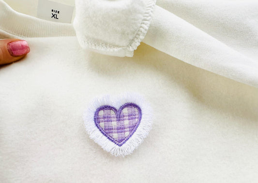 Gingham Tartan Fringed Heart Chenille Embroidery Design