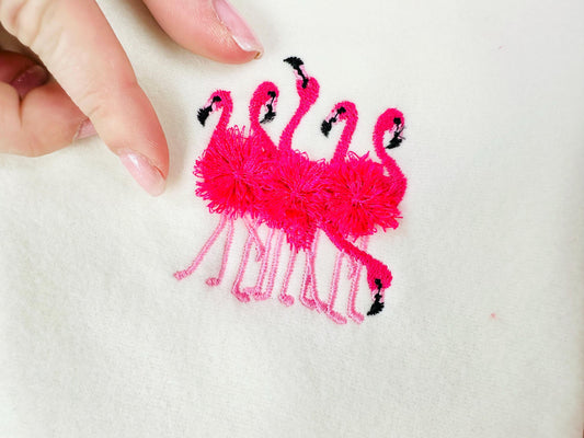 Mini Fringed Flamingos Chenille Embroidery Design