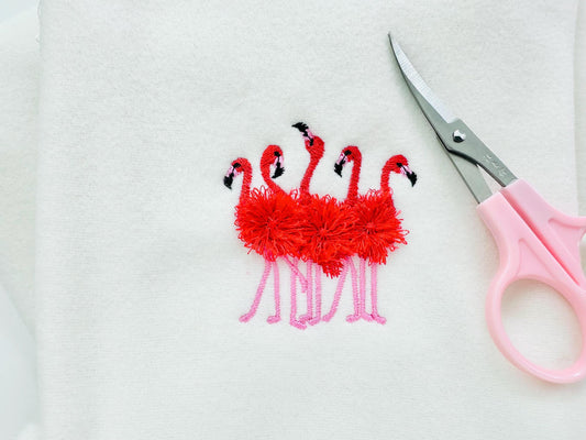 Flamingo Chenille Embroidery Design — Mini Fringed Flock