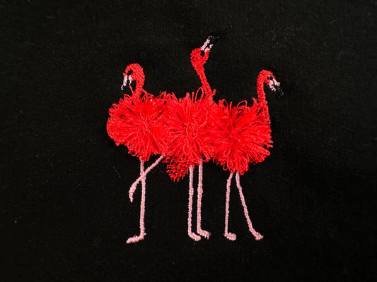 Mini Fringed 3 Flamingos Chenille Embroidery Design