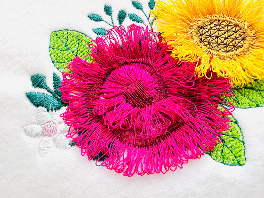 Fringed Sunflower and Rose Peony Chenille Embroidery Design