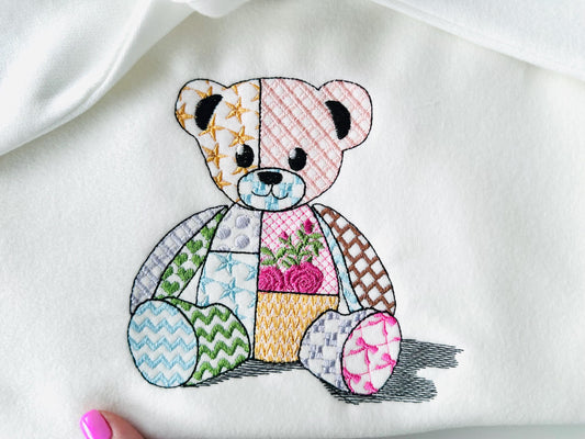 Patchwork Teddy Bear Outline Embroidery Design