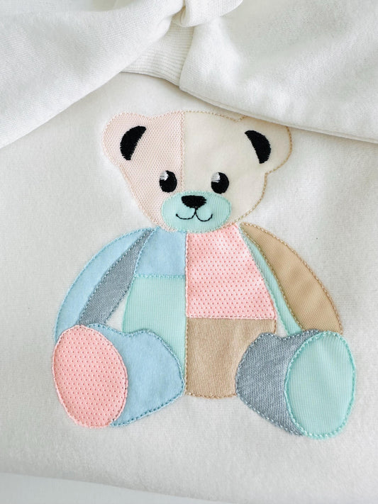 Cute Patchwork Teddy Bear Applique Embroidery Design