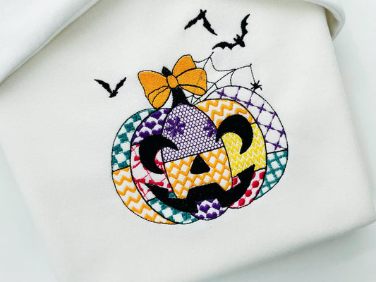 Patchwork Pumpkin Outline Embroidery Design
