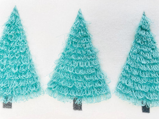 Fringed Fluffy Christmas Tree Trio Chenille Embroidery Design