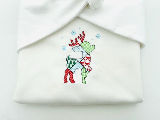 Patchwork Deer Noel Outline Embroidery Design