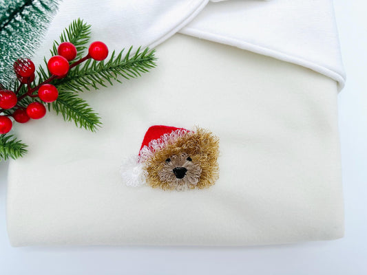 Fluffy Bear Dan Santa Hat Chenille Embroidery Design