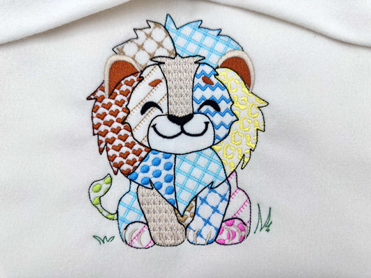 Cute Little Patchwork Lion Outline Embroidery Design