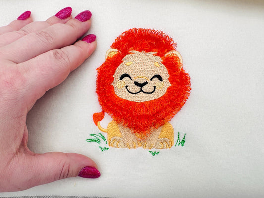 Fringed Fluffy Baby Lion Chenille Embroidery Design