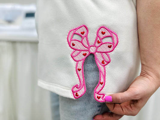 Lovely Lace Heart Side-Bow In-the-Hoop Embroidery Design