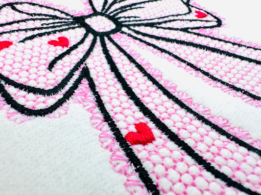 Lace Edge Heart Bow Lace Embroidery Design