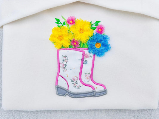 Floral Ranch Farmer Boots Appliqué Embroidery Design
