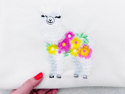 Fringed Floral Llama Chenille Embroidery Design