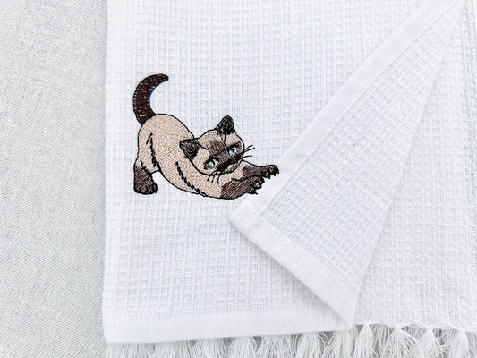 Scratching Siamese Cat In-the-Hoop Embroidery Design